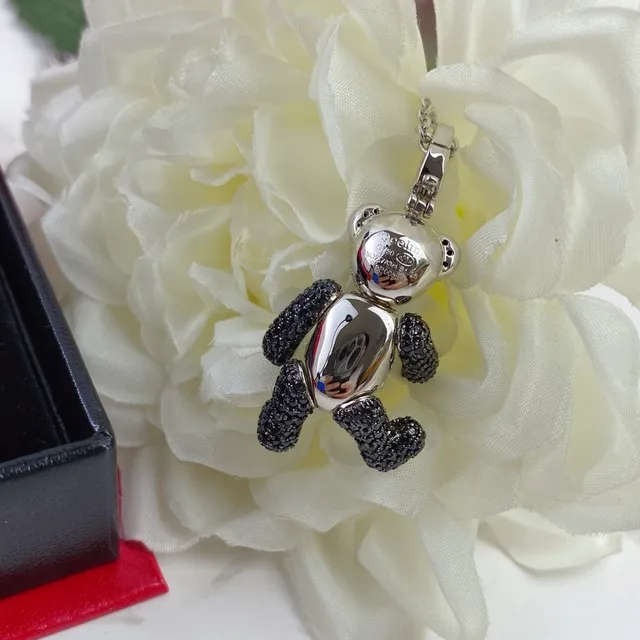 Silver Black Panda Bear Silhouette Pavé-Set Stones Necklace 2