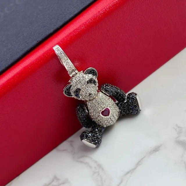 Silver Black Panda Bear Silhouette Pavé-Set Stones Necklace 4
