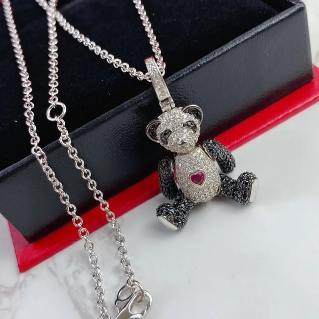 Silver Black Panda Bear Silhouette Pavé-Set Stones Necklace 5