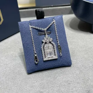 Collier Argent Bleu Pendentif Architectonique Pavé-Set Pierres Transparentes