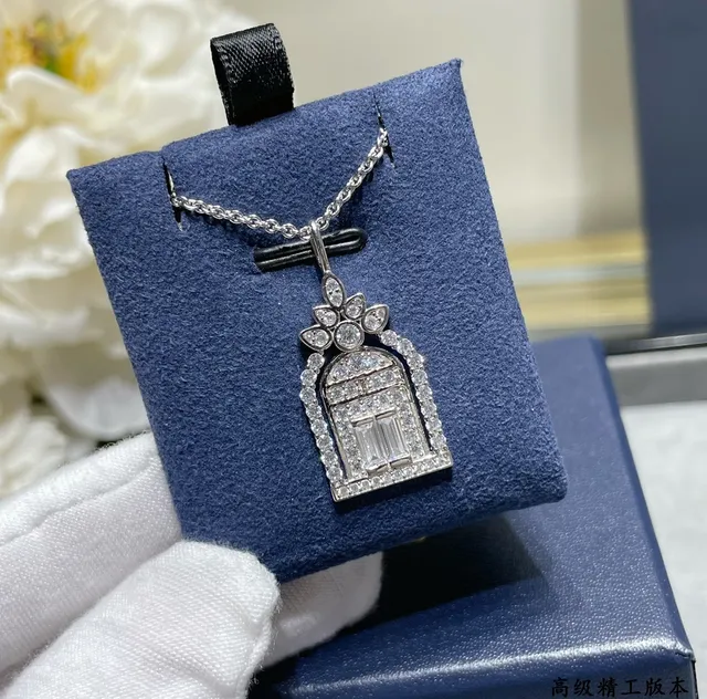 Silver Blue Architectural Pendant Pavé-Set Clear Stones Necklace 5