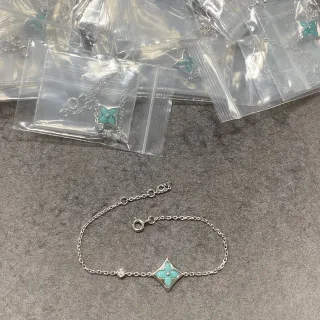 Corrente prateada azul turquesa esmaltada flor pulseira