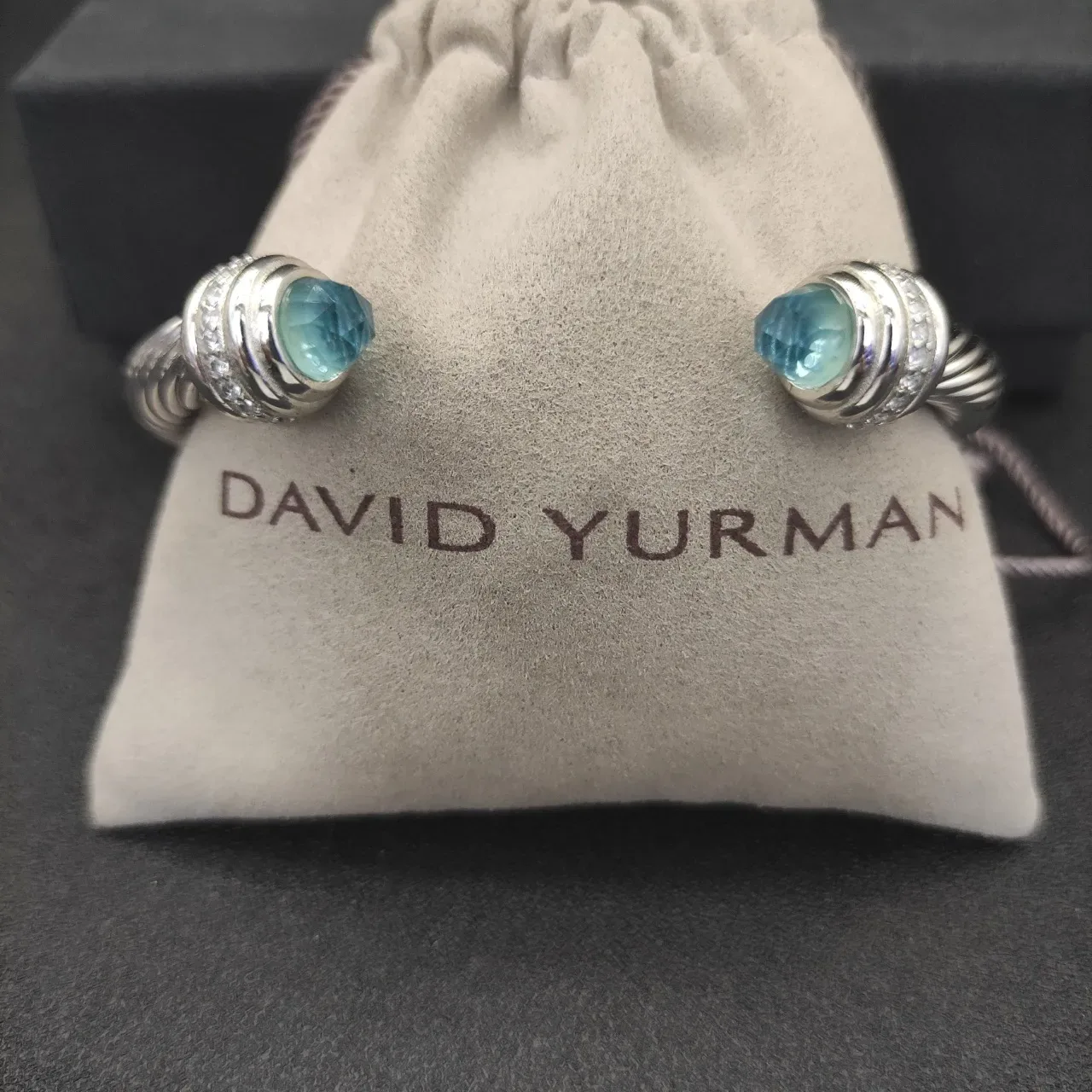 Silver Blue Twisted Cable Construction Faceted Gemstone Terminals Bracelet 3