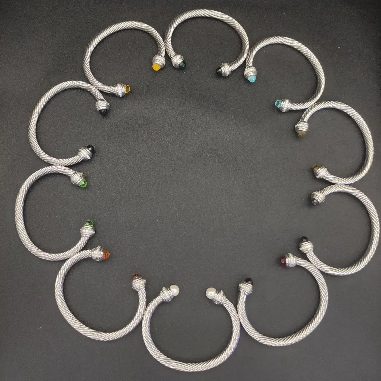 Silver Blue Twisted Cable Construction Faceted Gemstone Terminals Bracelet 5