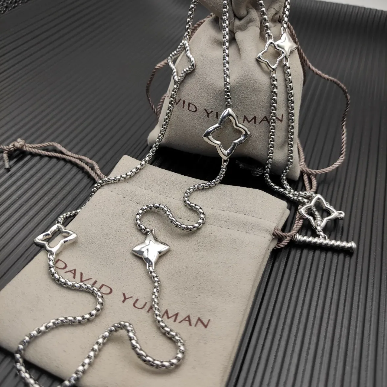 Silver Fine Beaded Chain Open Star Charms Necklace 2