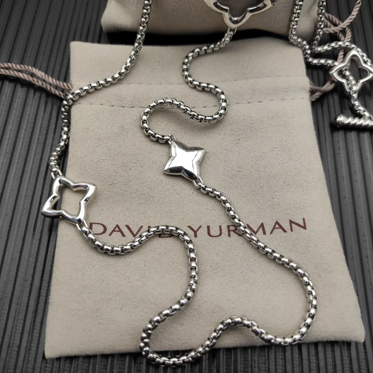 Silver Fine Beaded Chain Open Star Charms Necklace 3