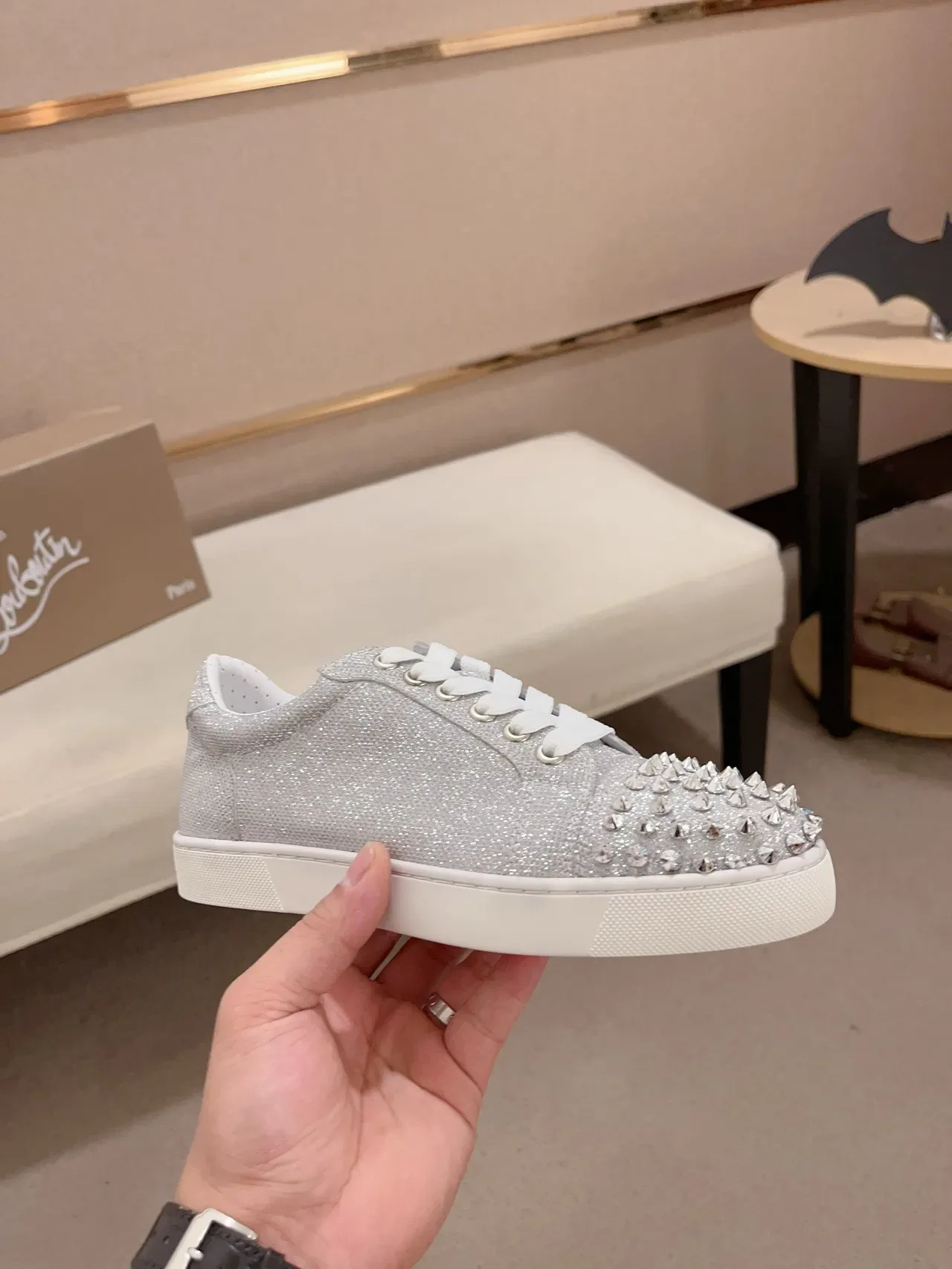 Silver Glitter Studded Toe Low-Top Lifestyle Sneakers 5