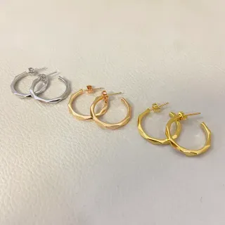 Silver Gold Faceted Geometric Hoops Thin Profile Earrings