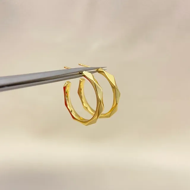 Silver Gold Faceted Geometric Hoops Thin Profile Earrings 4