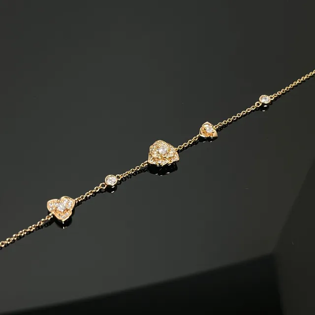 Silver Gold Floral Motif Pavé-Set Diamonds Necklace 4