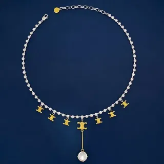 Colar de corrente pavé-set com charms pendentes de prata e ouro