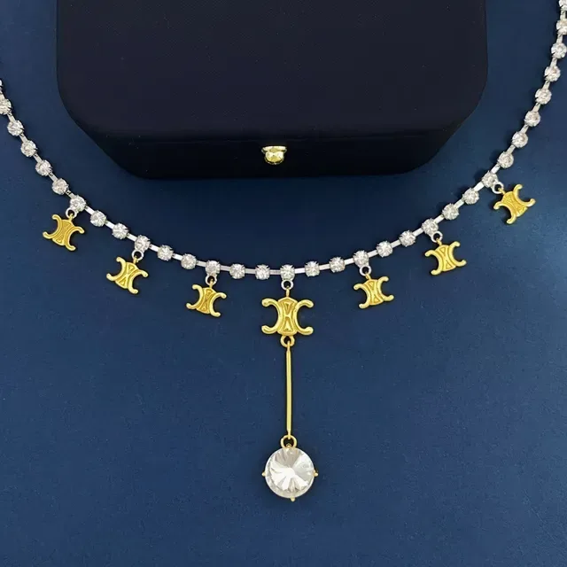 Silver Gold Pavé-Set Chain Dangling Charms Necklace 2