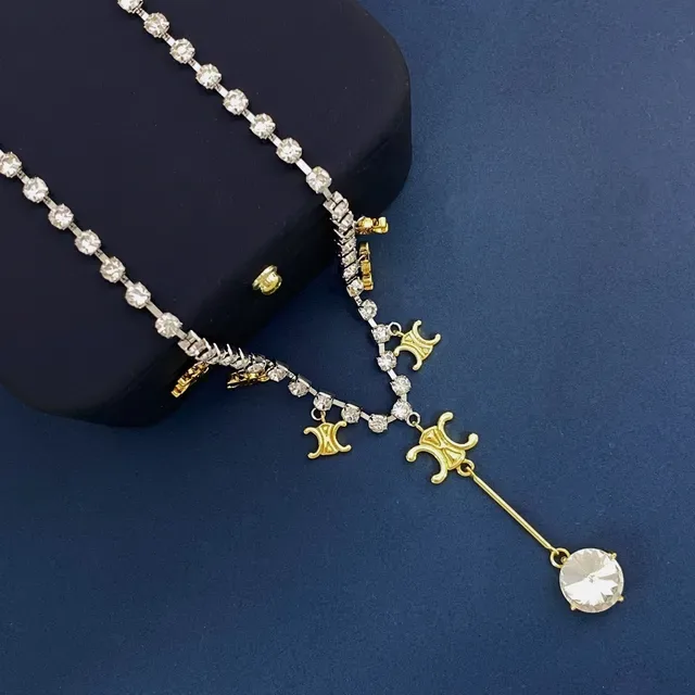 Silver Gold Pavé-Set Chain Dangling Charms Necklace 5