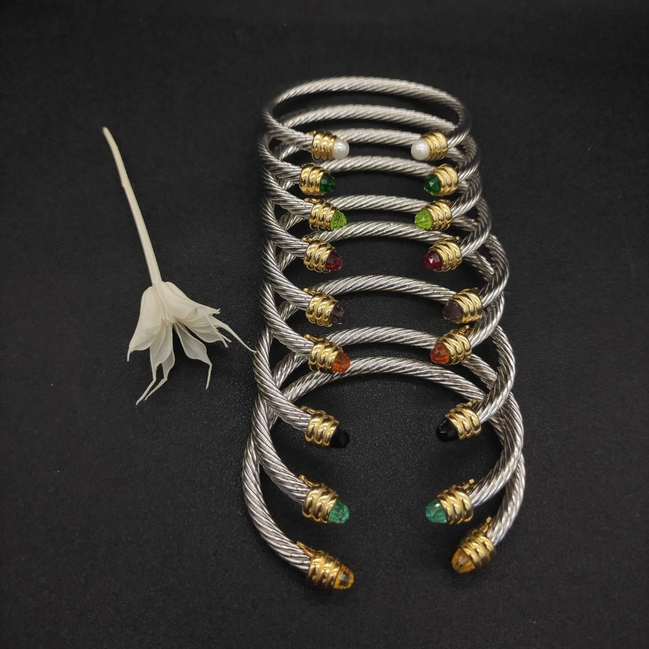 Silver Gold Twisted Cable Two-Tone Metal Bracelet 7