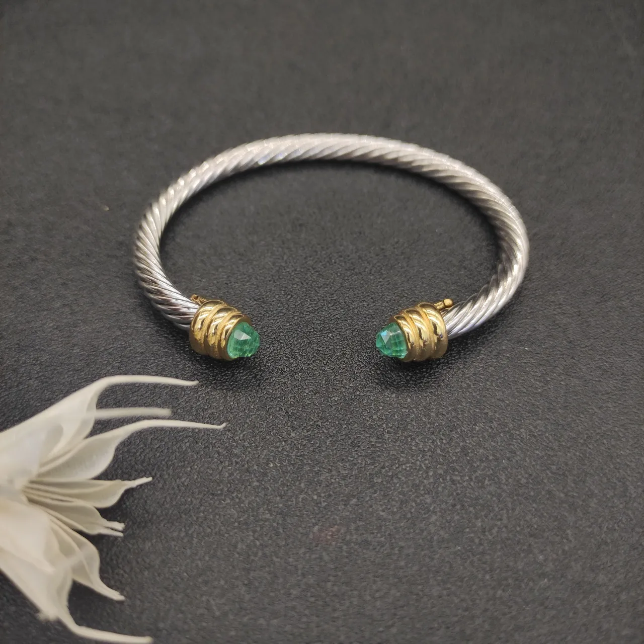 Silver Gold Twisted Cable Two-Tone Metal Bracelet 8