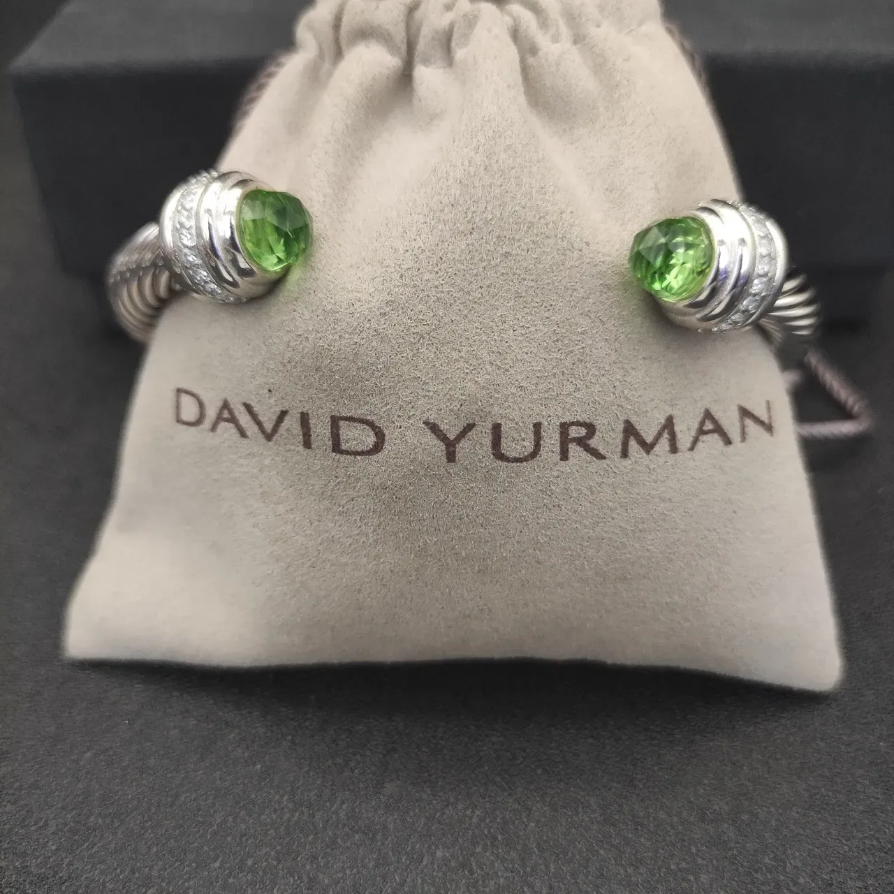 Silver Green Twisted Cable Metal Faceted Gemstone Terminals Bracelet 3