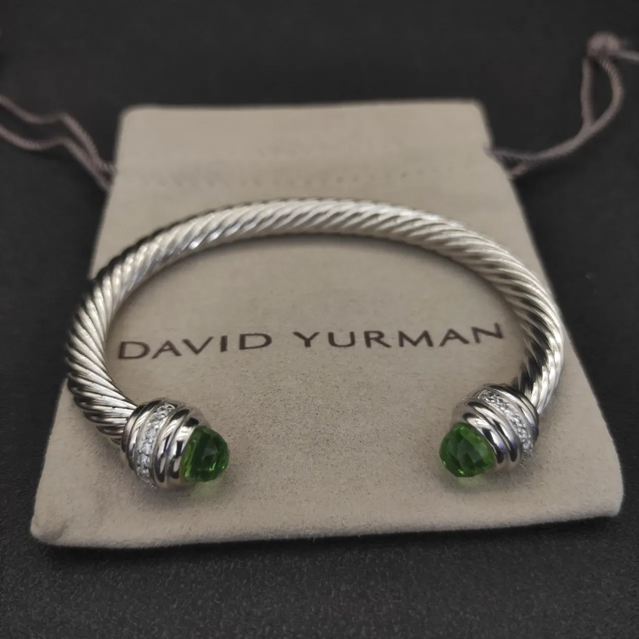 Silver Green Twisted Cable Metal Faceted Gemstone Terminals Bracelet 4