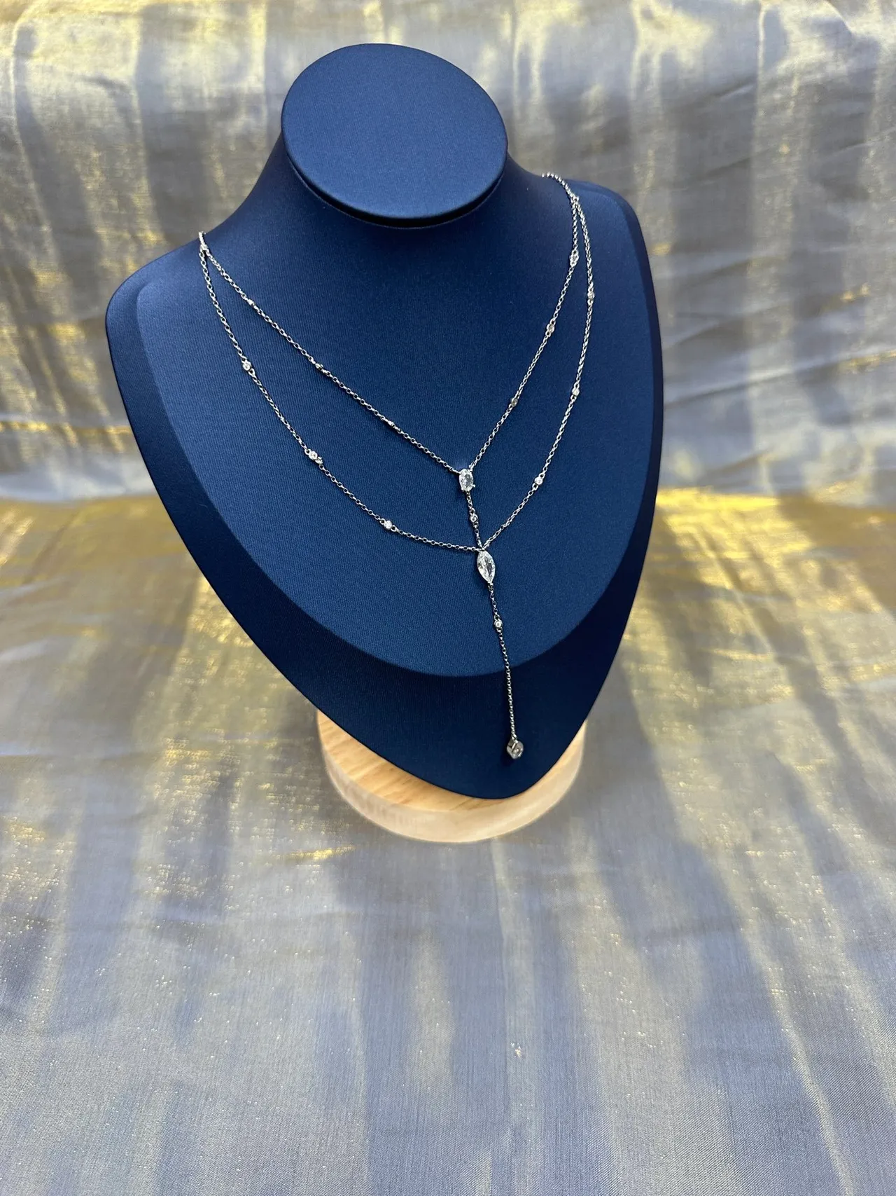 Silver Layered Chain Y-Drop Lariat Necklace 5