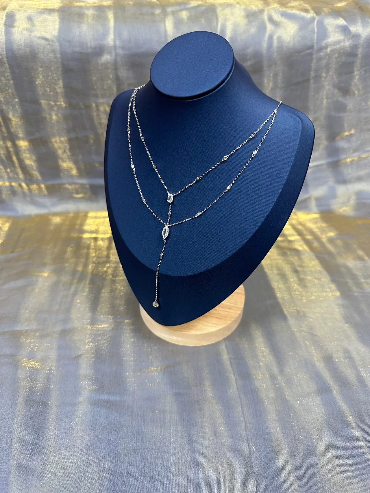 Silver Layered Chain Y-Drop Lariat Necklace 6