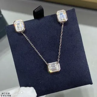 Silver Navy Emerald-Cut Stones Bezel-Set Necklace