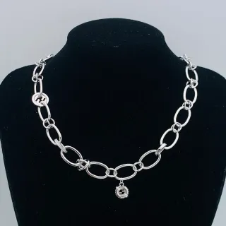 Collier Chaîne Maillons Ovales Argent Charm Double Logo