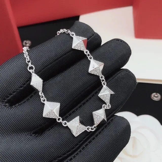 Silver Red Pyramid-Shaped Charms Pavé Crystal Detailing Bracelet 3