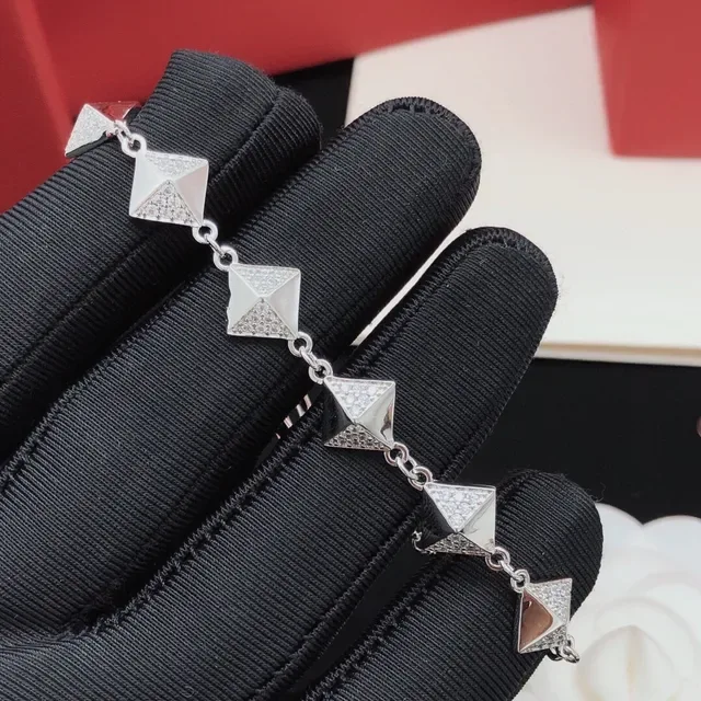 Silver Red Pyramid-Shaped Charms Pavé Crystal Detailing Bracelet 5