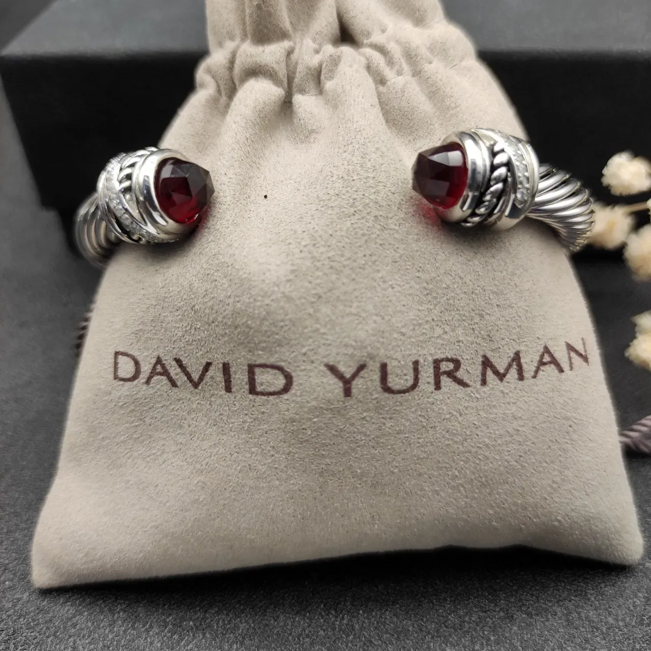 Silver Red Twisted Cable Construction Faceted Gemstone Terminals Bracelet 4