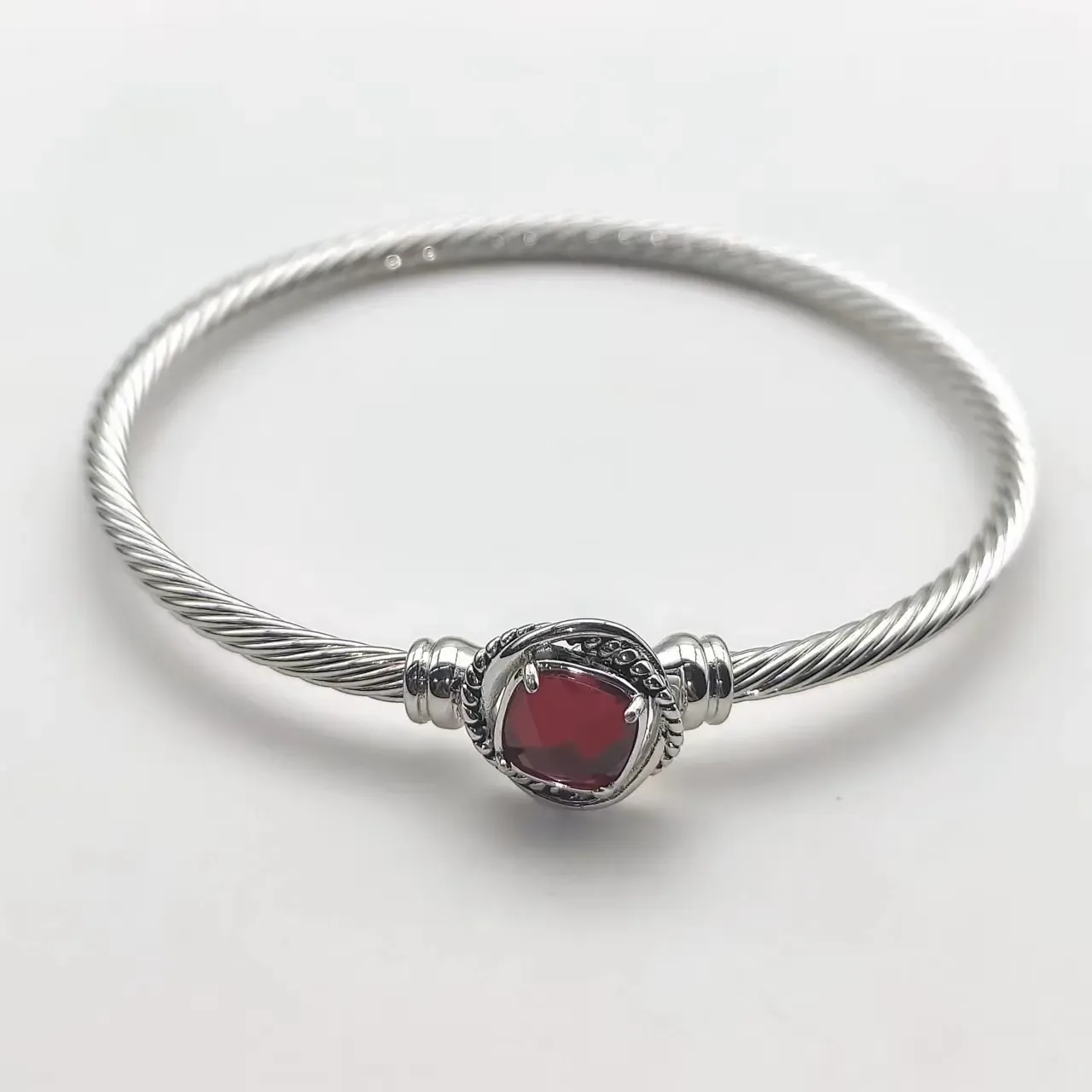 Silver Red Twisted Cable Wire Open Cuff Bracelet 5