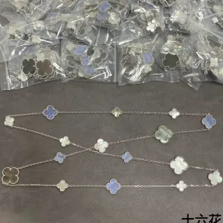 银调三叶草珍珠母吊坠项链