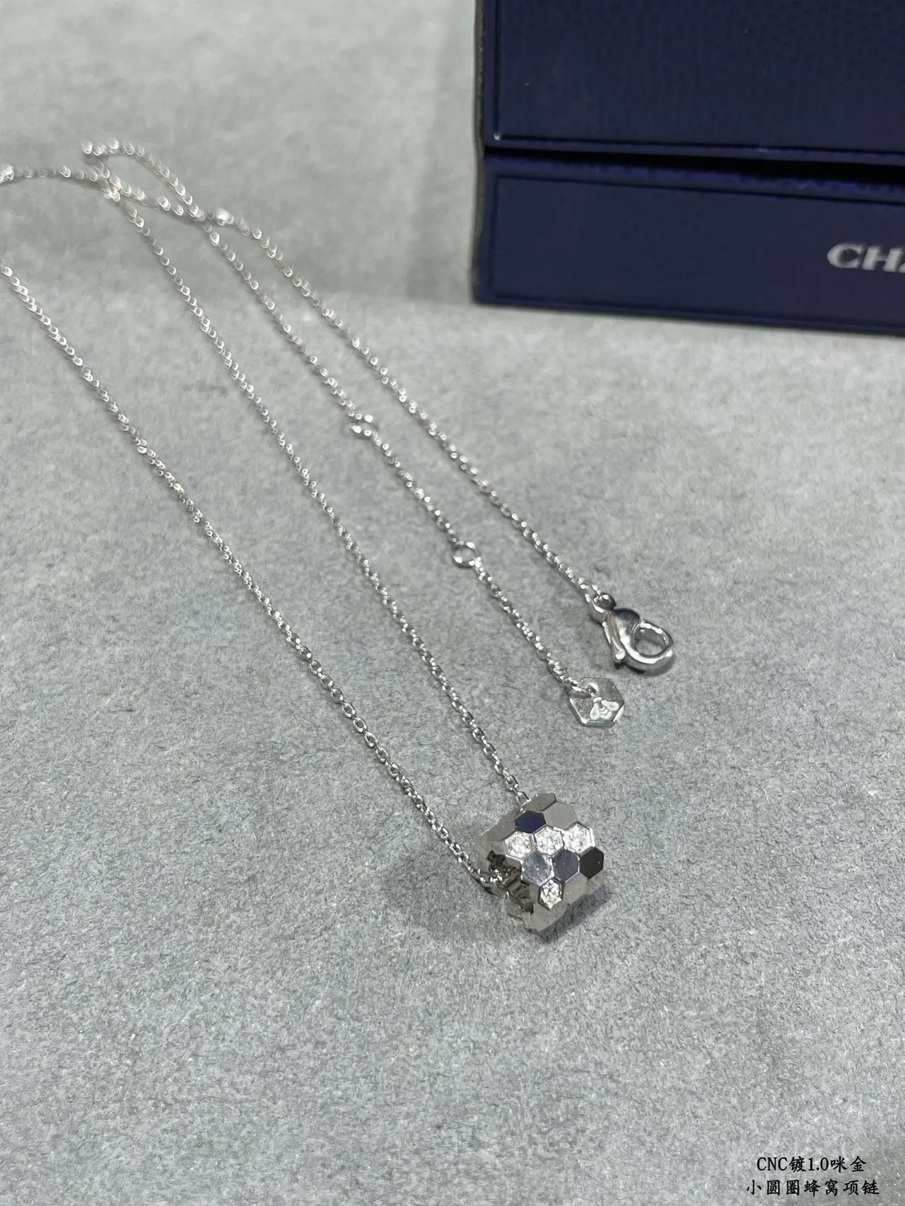 Silver-Tone Geometric Cube Pendant Necklace 2