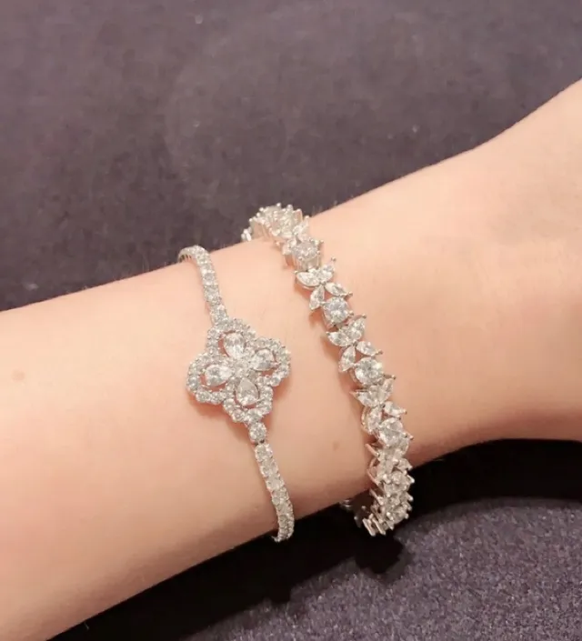 Silver-Tone Pavé Floral Motif Bracelet 8