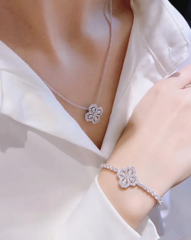 Silver-Tone Pavé Floral Motif Bracelet 9