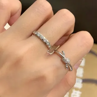 Silver-Tone Quilted and Knot Motif Pavé Rings
