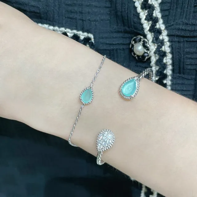 Silver-Tone Twisted Chain Teardrop Aqua Stone Bracelet 9