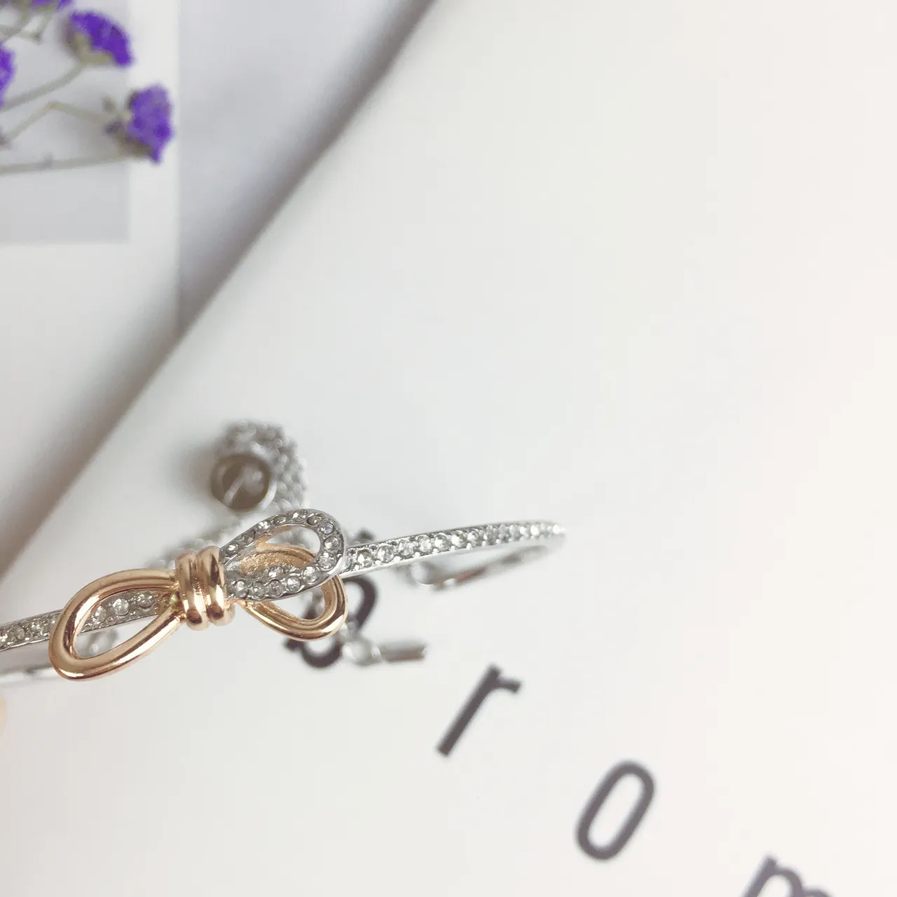 Silver-Tone Two-Tone Bow Pavé Crystal Bracelet 2