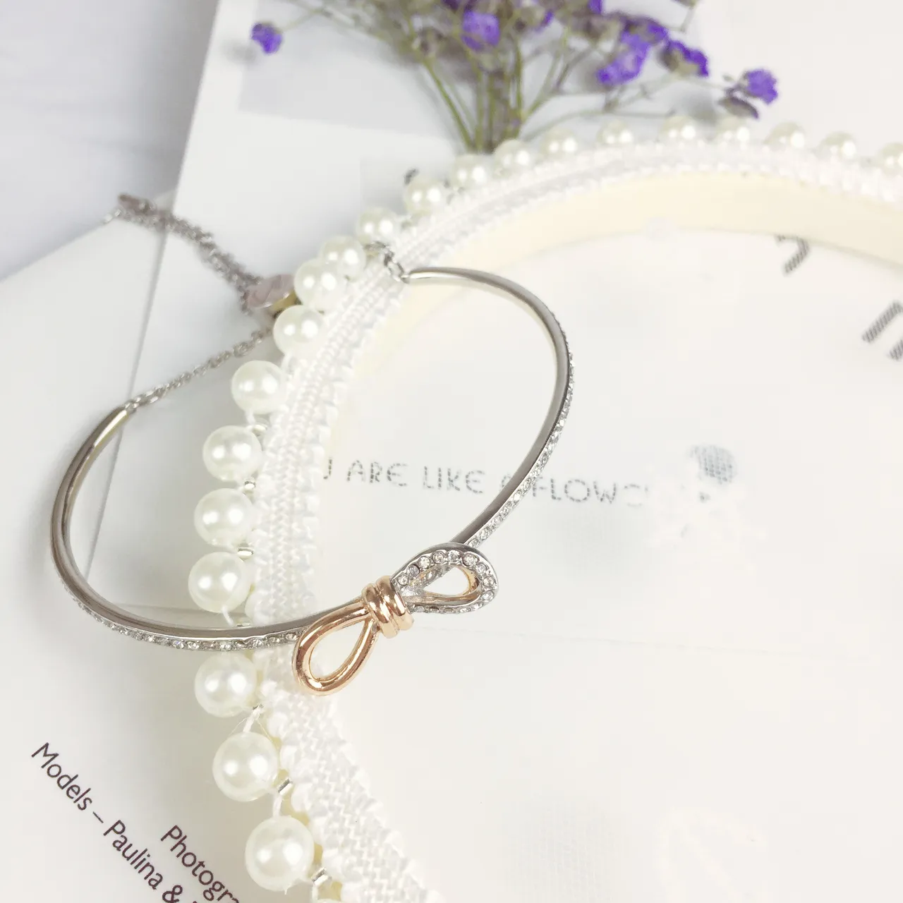 Silver-Tone Two-Tone Bow Pavé Crystal Bracelet 4