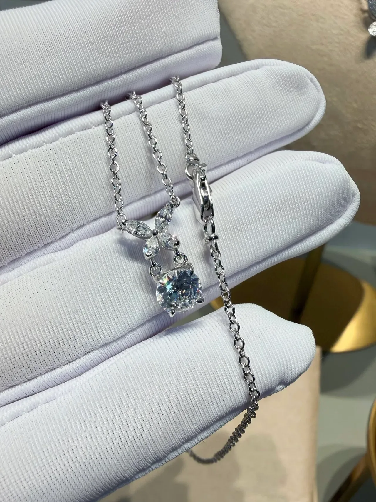 Silver-Toned Butterfly Crystal Pendant Necklace 4