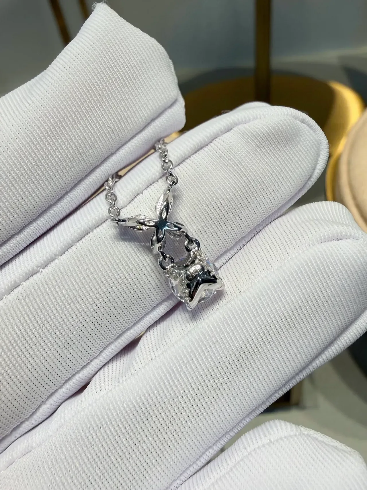 Silver-Toned Butterfly Crystal Pendant Necklace 7