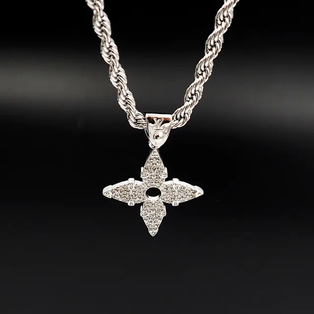 Silver-Toned Rope Chain Pavé Cross Pendant Necklace 4