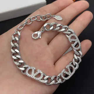 Pulsera de cadena Curb Chain plateada transparente gruesa con Pavé-Set Logo Charms