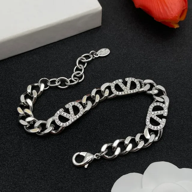 Silver Transparent Chunky Curb Chain Pavé-Set Logo Charms Bracelet 4