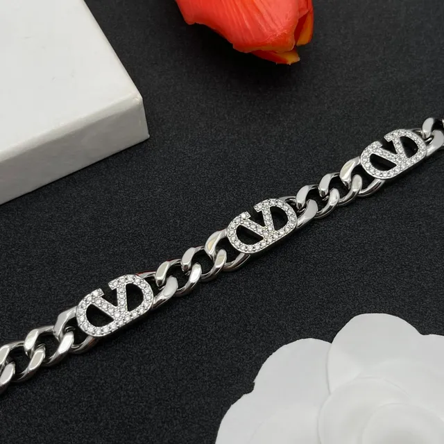 Silver Transparent Chunky Curb Chain Pavé-Set Logo Charms Bracelet 6