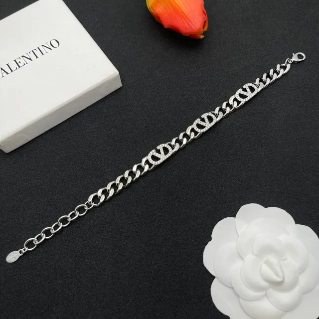 Silver Transparent Chunky Curb Chain Pavé-Set Logo Charms Bracelet 7