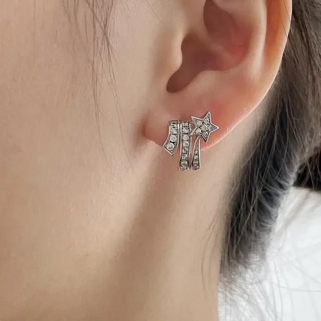 Silver Transparent Star-Shaped Crystal-Encrusted Earrings 8