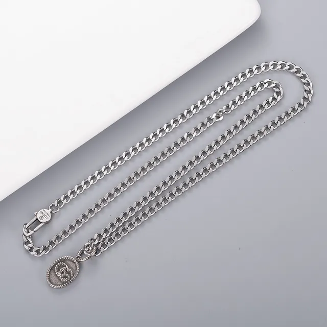 Silver Twisted Rope-Link Chain Oval Pendant Necklace 5