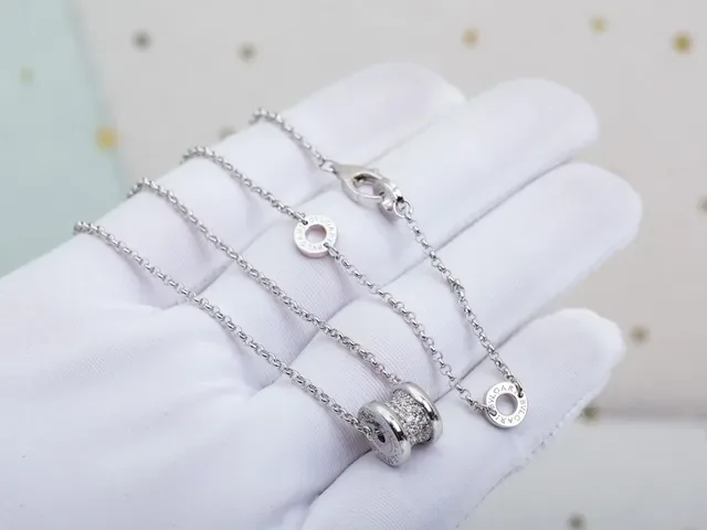 Silver White Barrel-Shaped Pendant Pavé-Set Clear Stones Necklace 3