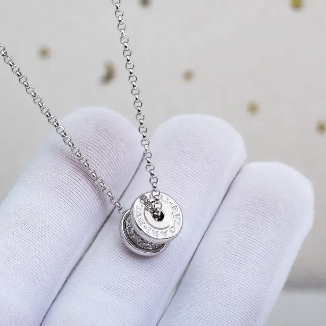 Silver White Barrel-Shaped Pendant Pavé-Set Clear Stones Necklace 5