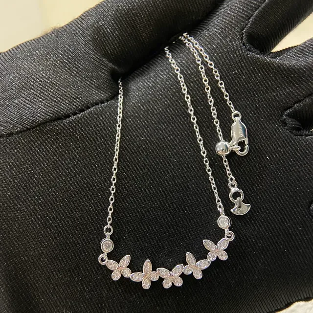 Silver White Chain Butterfly Motifs Necklace 4