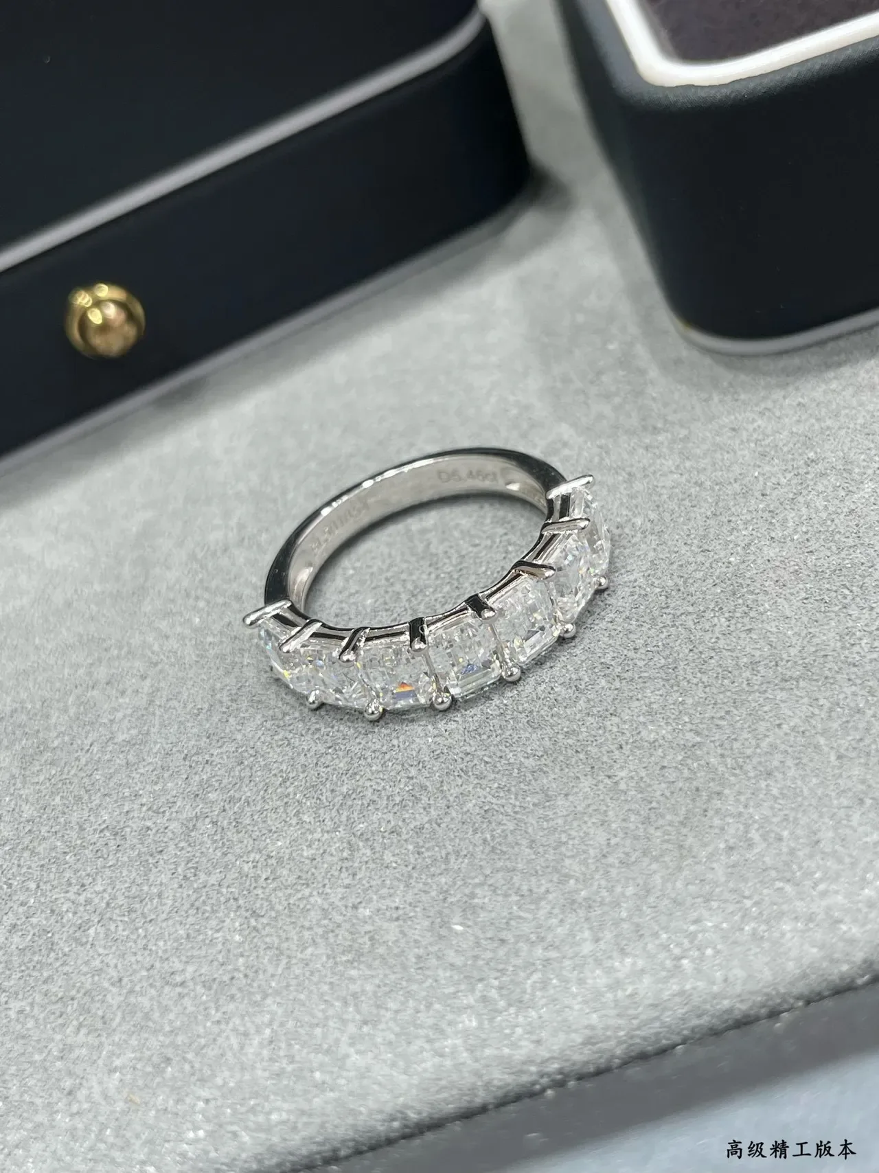 Silver White Emerald-Cut Channel-Set Stones Full Eternity Band Ring 3